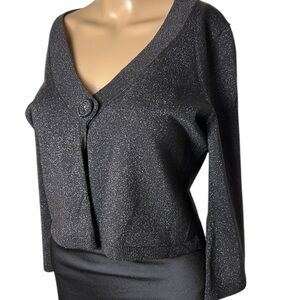 Vtg silk cardigan ,silk blend ,shimmer,cropped PTP 17” metallic,whimsigoth,fairy